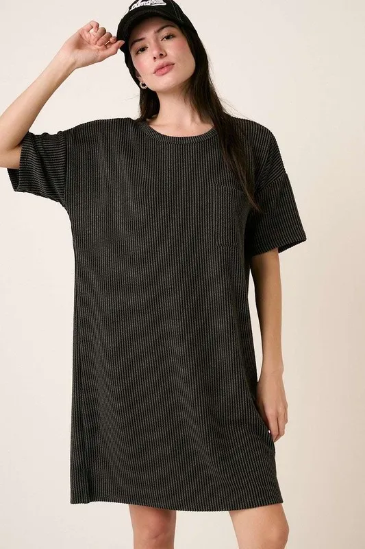 Urban Rib Knit Short Sleeve Tee Dress - Charcoal
