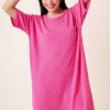 Urban Rib Knit Short Sleeve Tee Dress - Hot Pink