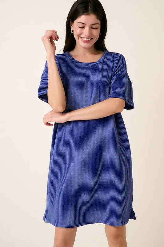 Urban Rib Knit Short Sleeve Tee Dress - Royal Blue