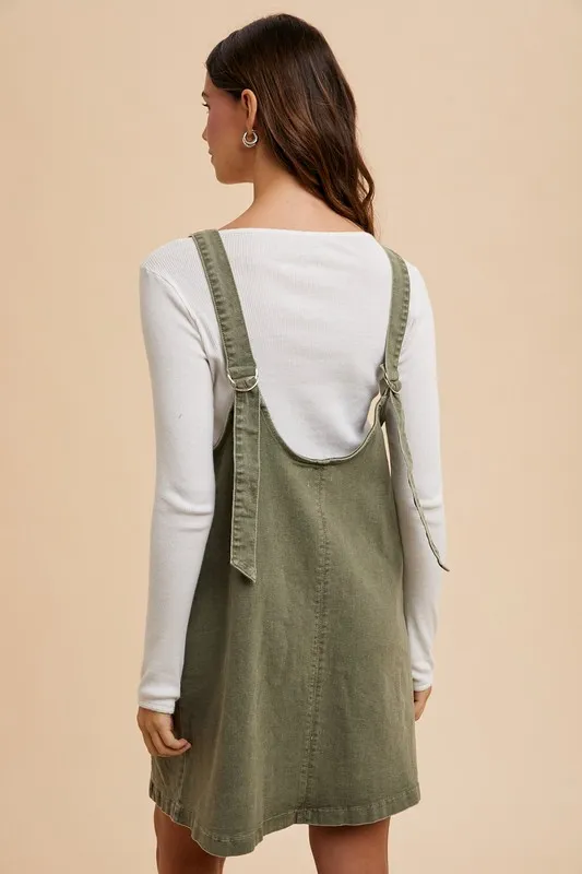 V-Neck-Adjustable-Strap-Denim-Overall-Dress-with-Pockets-Army-Green-3