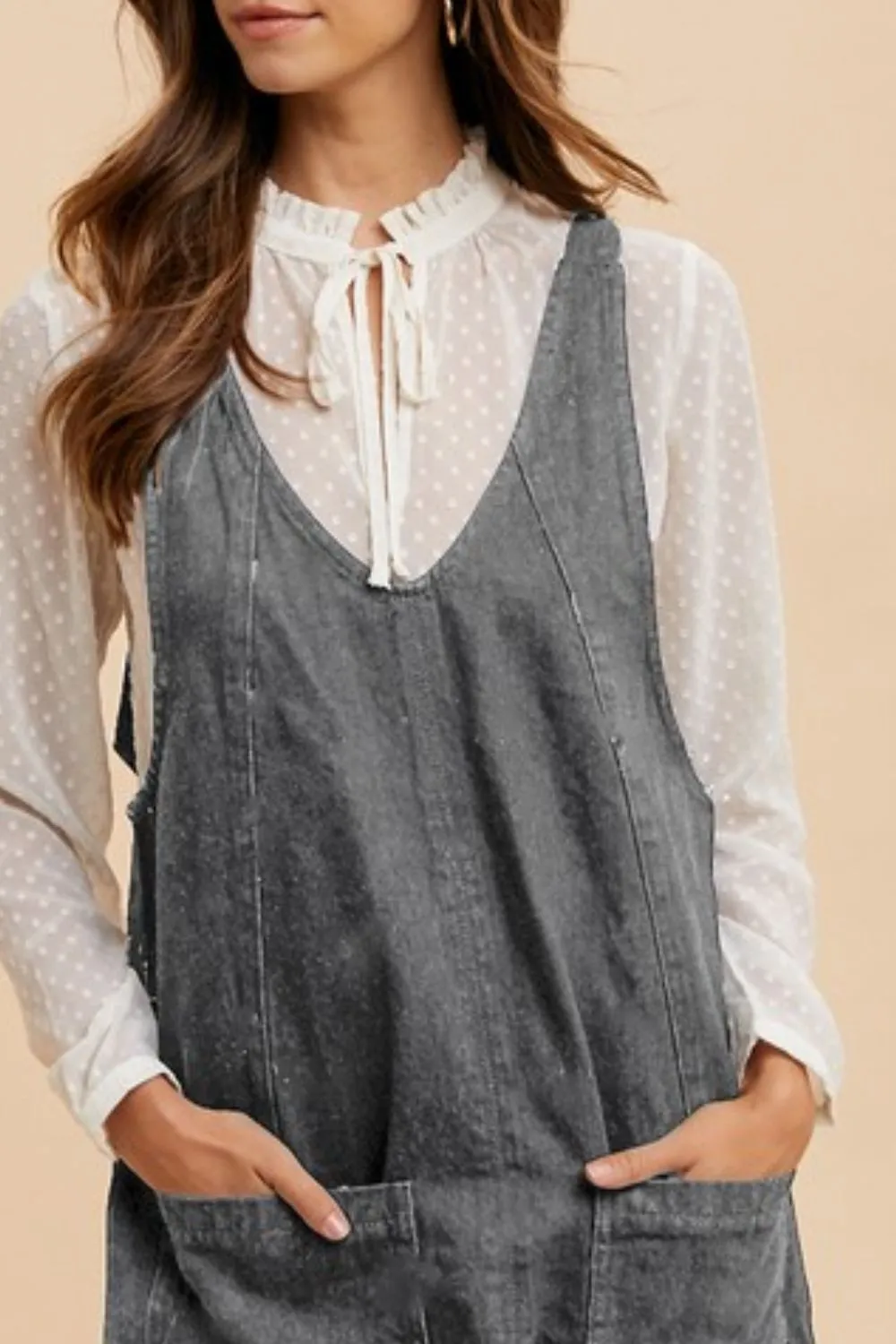 V-Neck-Adjustable-Strap-Denim-Overall-Dress-with-Pockets-Charcoal-2