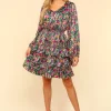 V-Neck Satin Floral Layered Dress - Multi