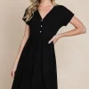 V-Neck Short Sleeve Dress - Black
