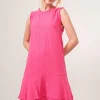 Washed Fringe Detail Tiered Dress - Fuchsia