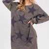 Washed Star Print Round Neck Dress - Dark Gray
