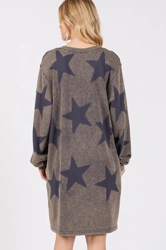Washed-Star-Print-Round-Neck-Dress-Dark-Gray-2