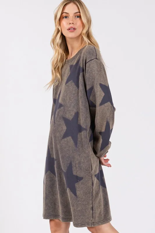 Washed-Star-Print-Round-Neck-Dress-Dark-Gray-3