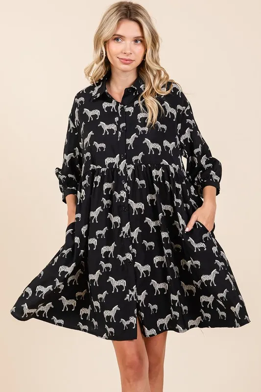 Zebra-Print-Button-Down-Shirt-Mini-Dress-Black-3