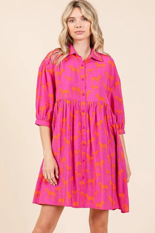 Zebra-Print-Button-Down-Shirt-Mini-Dress-Hot-Pink-3