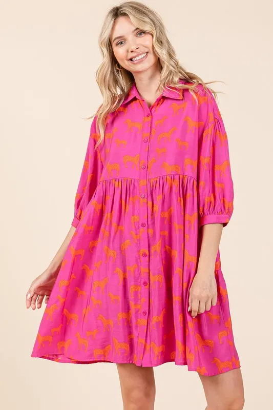 Zebra-Print-Button-Down-Shirt-Mini-Dress-Hot-Pink-4